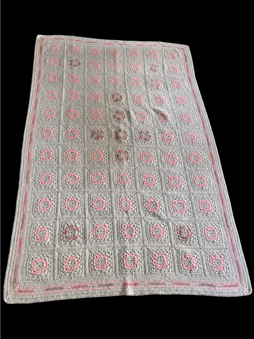 Handmade Crochet Granny Square Afghan Throw Blanket, Vintage Style, 44” × 69”